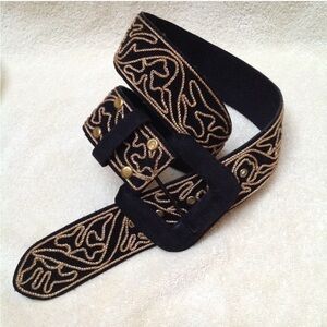 Black Velvet Gold Cord Inlay Square Buckle Belt
